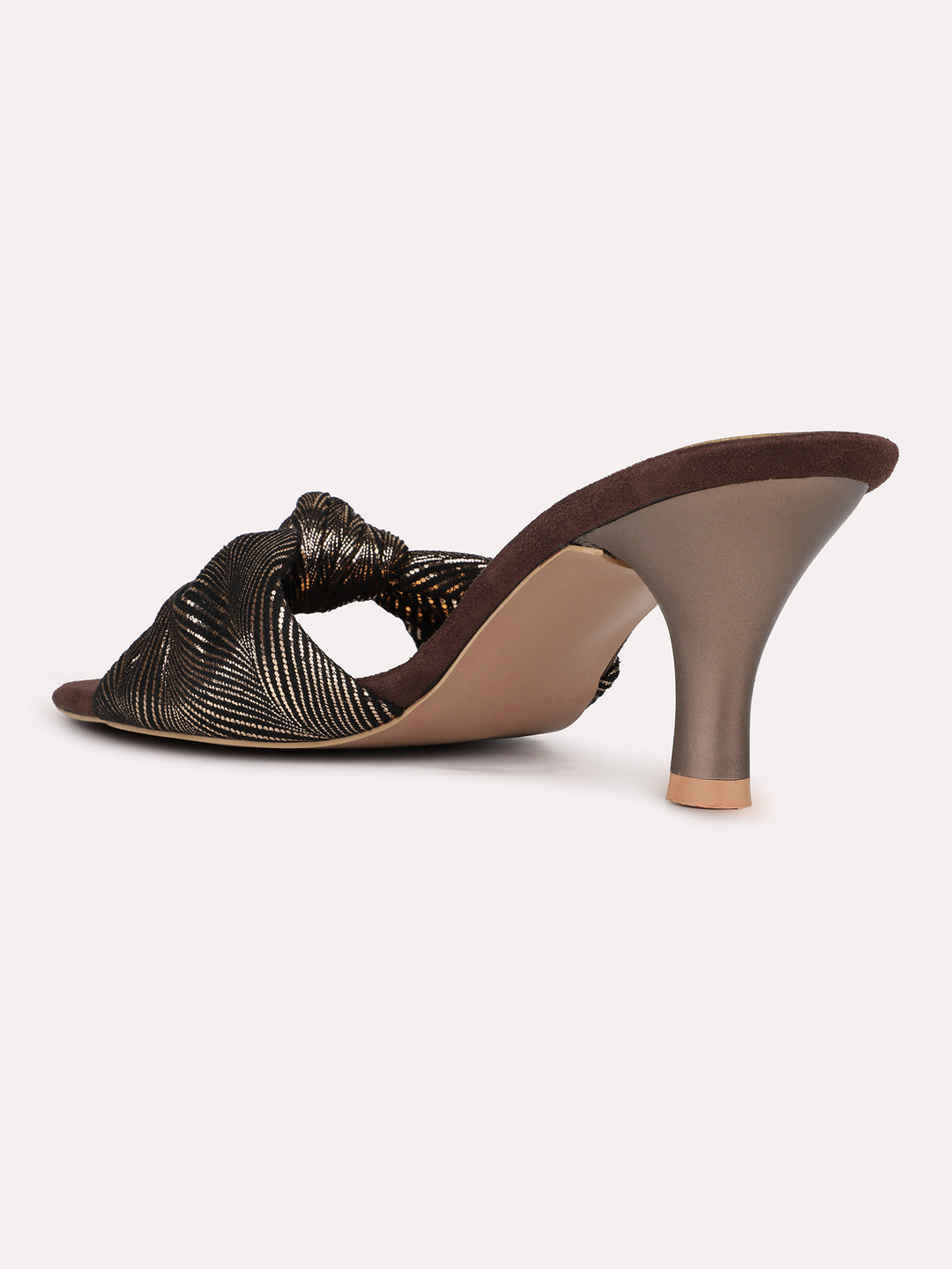 Womens Gold Party Wear Solid Square Toe Heels