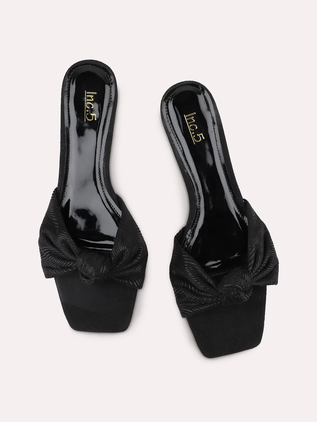 Womens Black Party Wear Solid Square Toe Heels