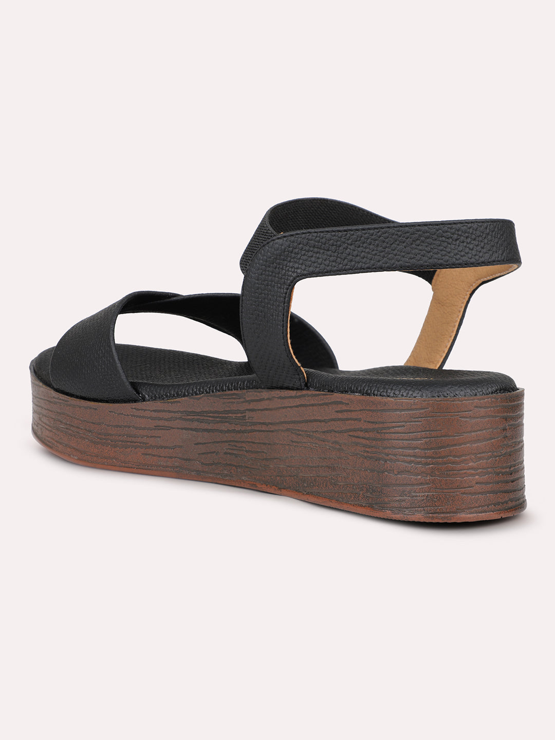 Womens Black Casual Solid Round Toe Casual Sandals