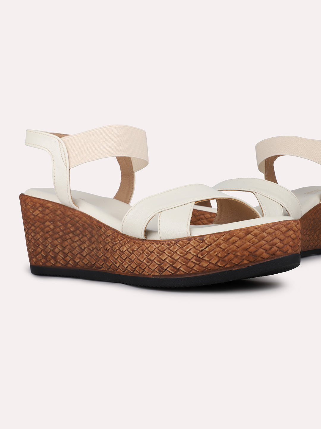 Womens Cream Casual Solid Round Toe Heels