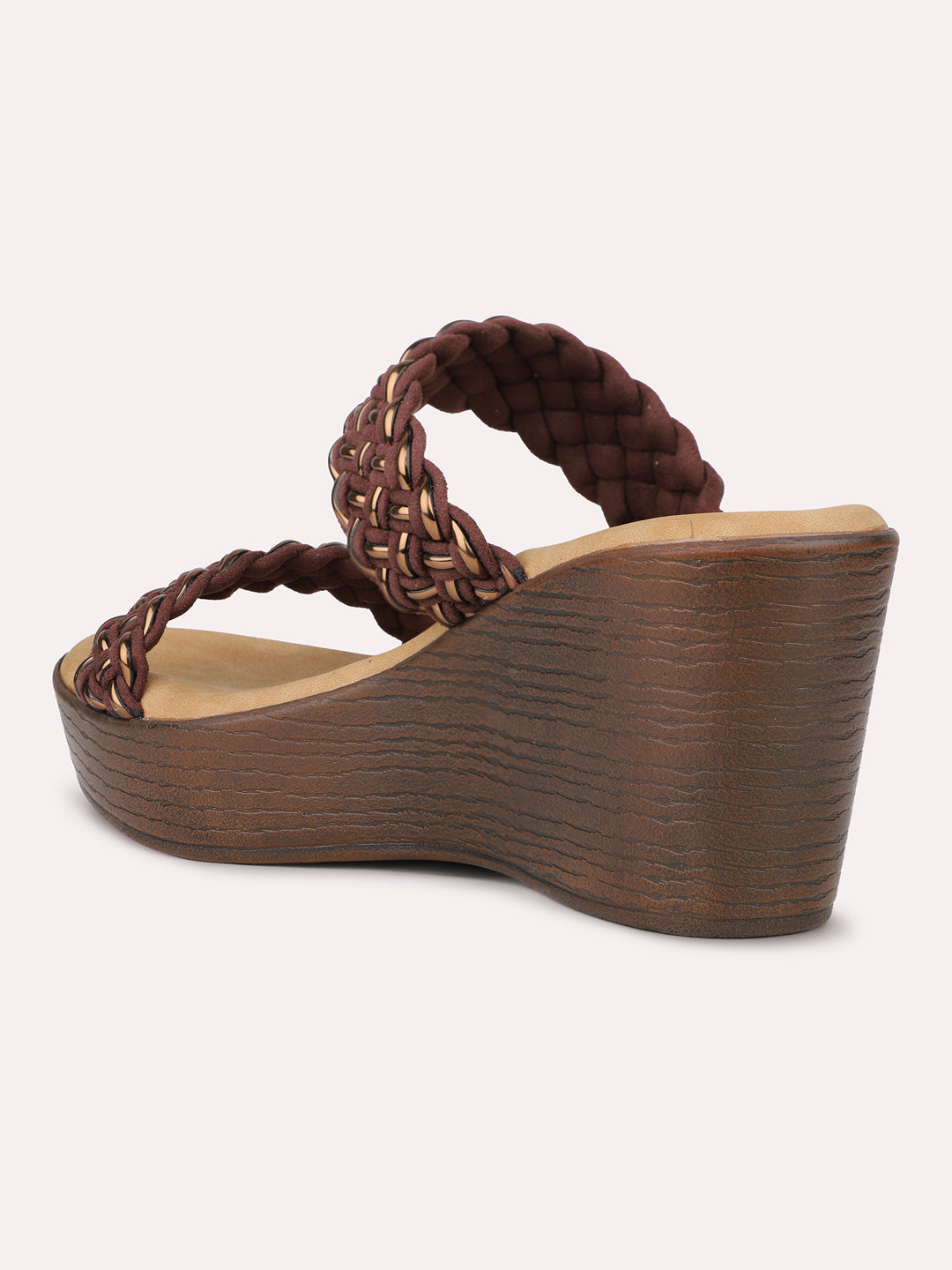 Womens Brown Casual Solid Round Toe Wedge Heels