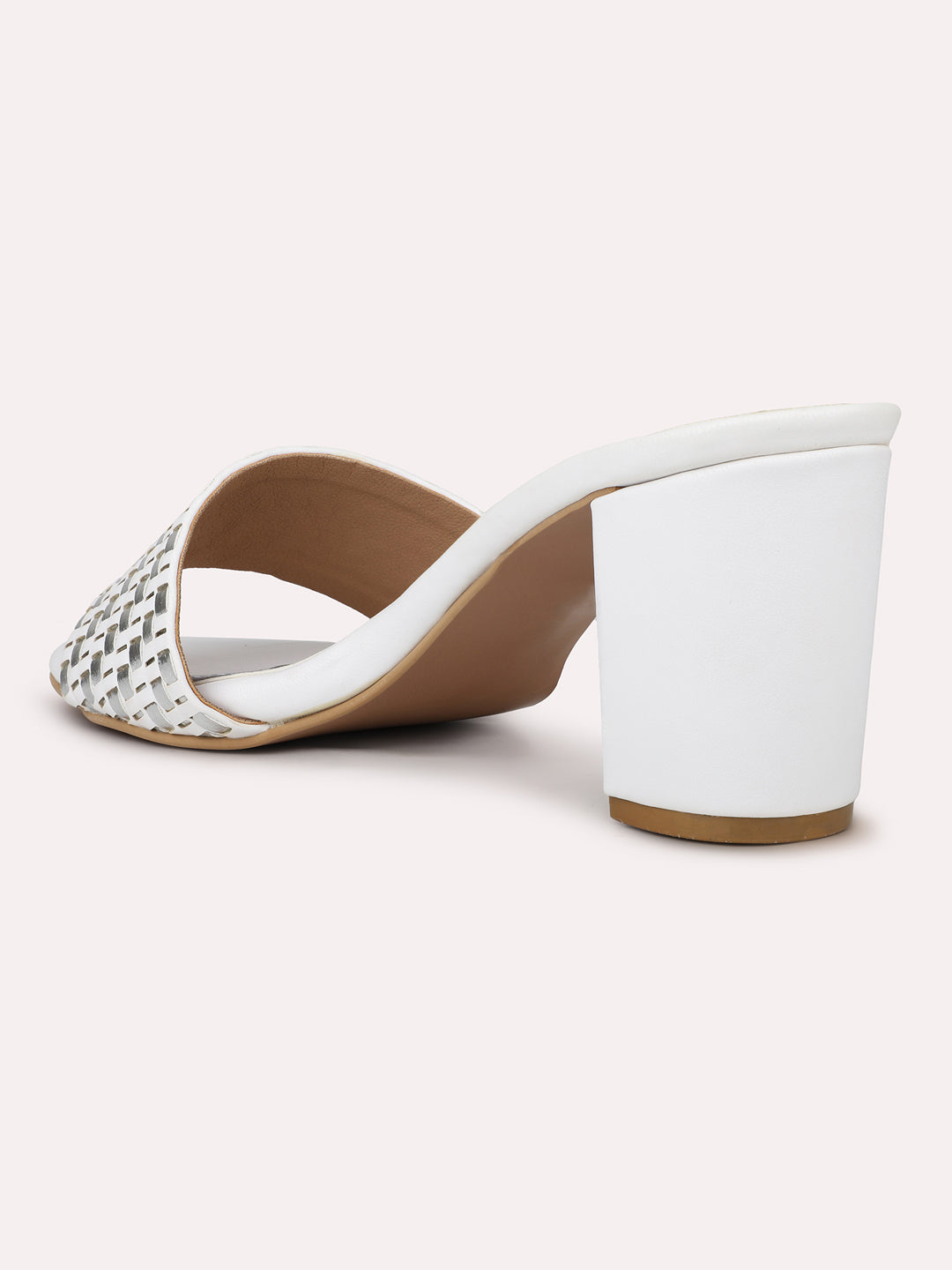 Womens White Party Wear Solid Round Toe Heels