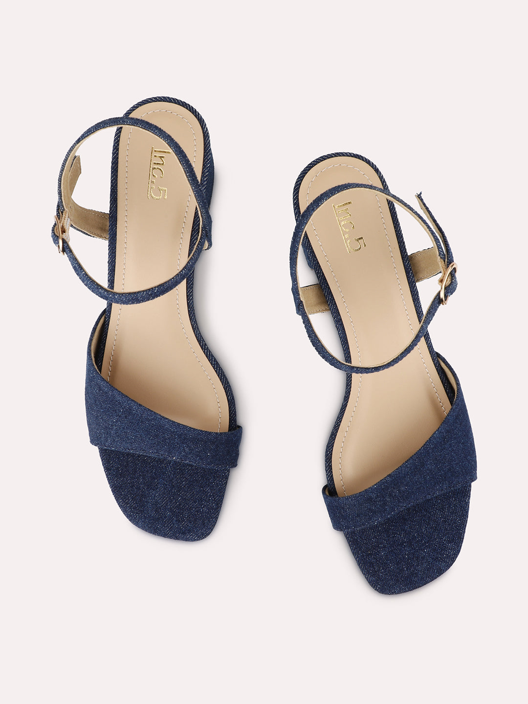 Womens Navy Party Wear Solid Square Heels