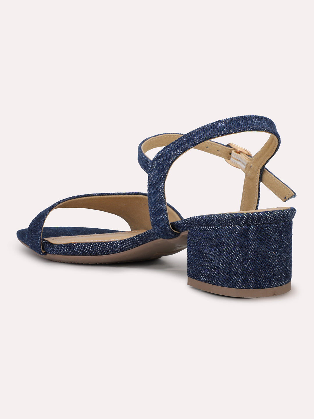 Womens Navy Party Wear Solid Square Heels