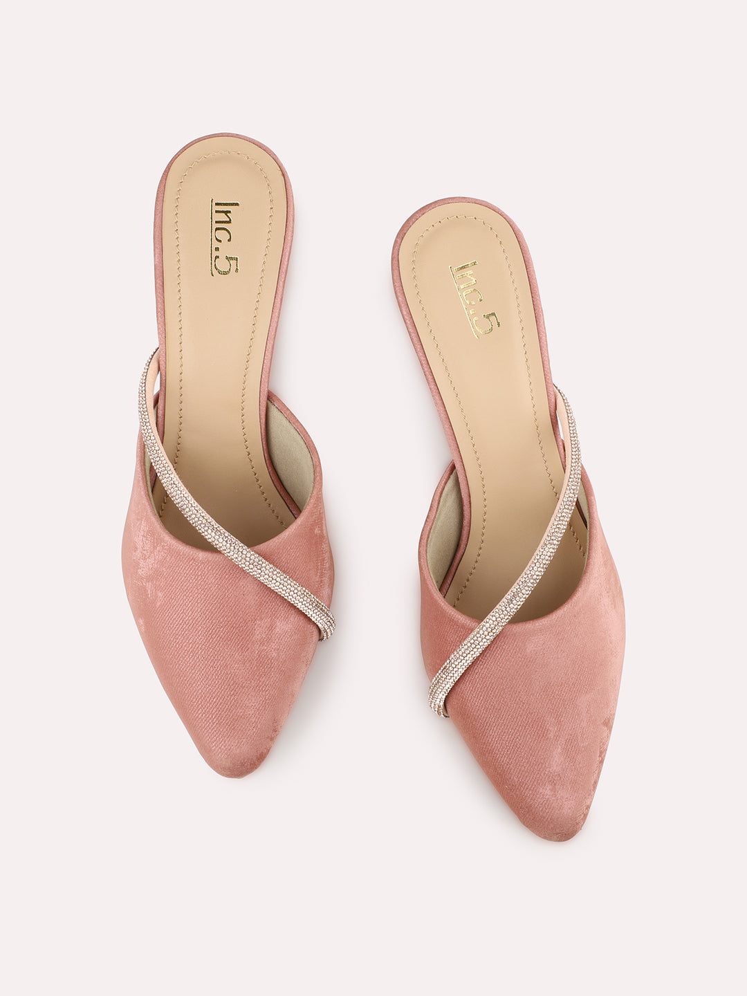 Womens Peach Party Wear Solid Pointed Heels