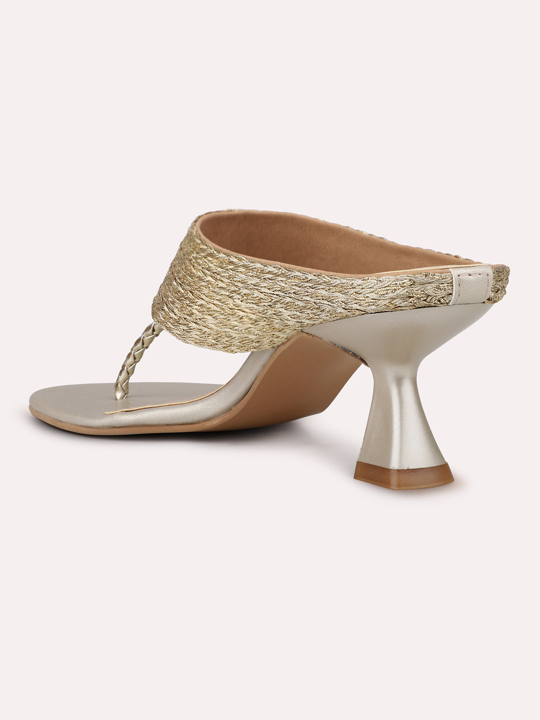 Womens Gold Ethnic Embellished Round Toe Heels