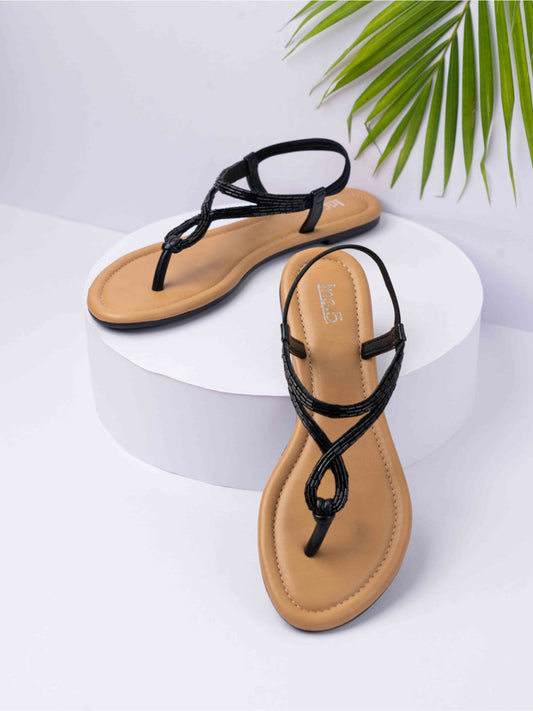 Womens Black Casual Solid Round Toe Flats