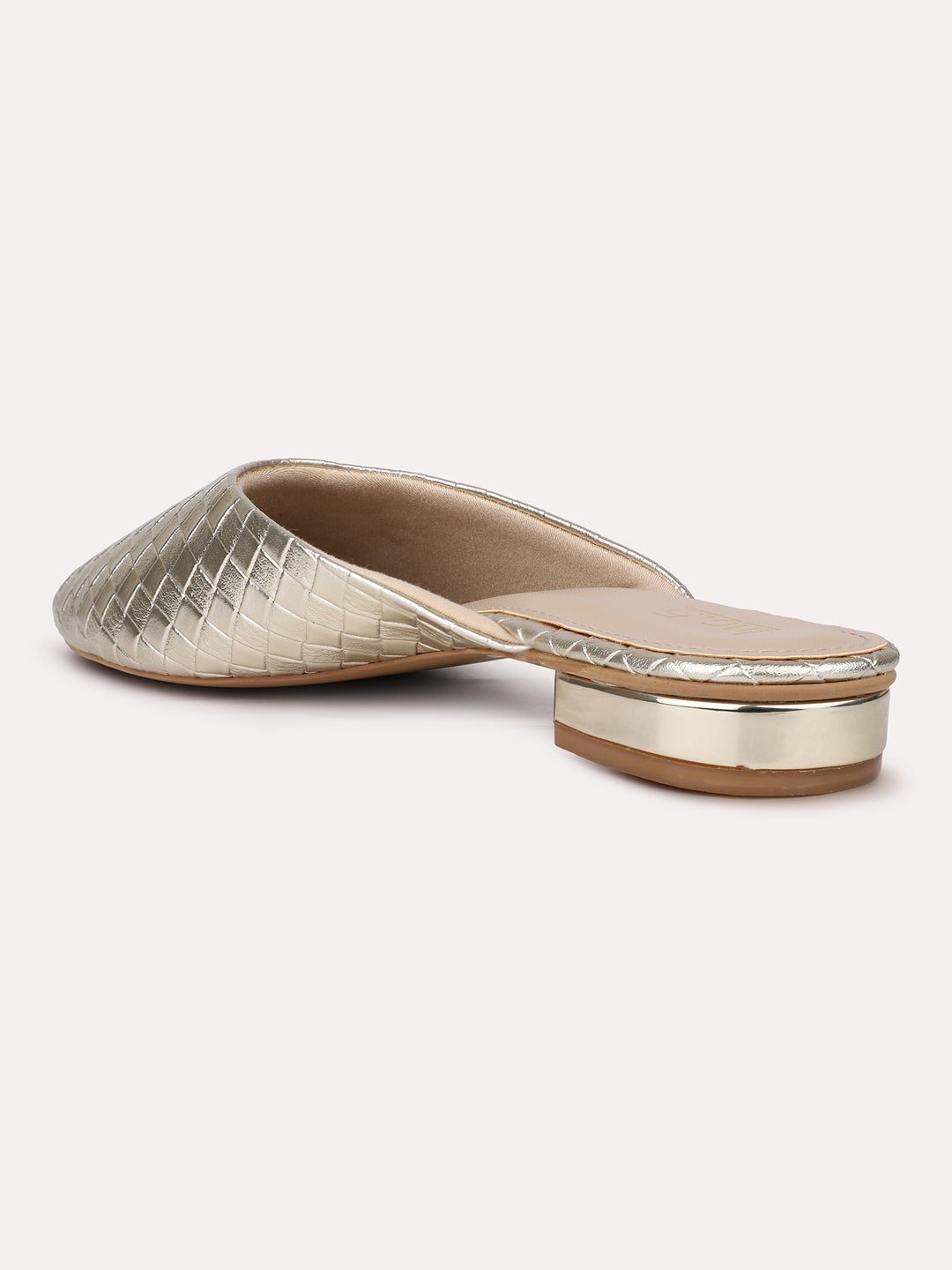 Womens Gold Ethnic Solid Pointed Mules