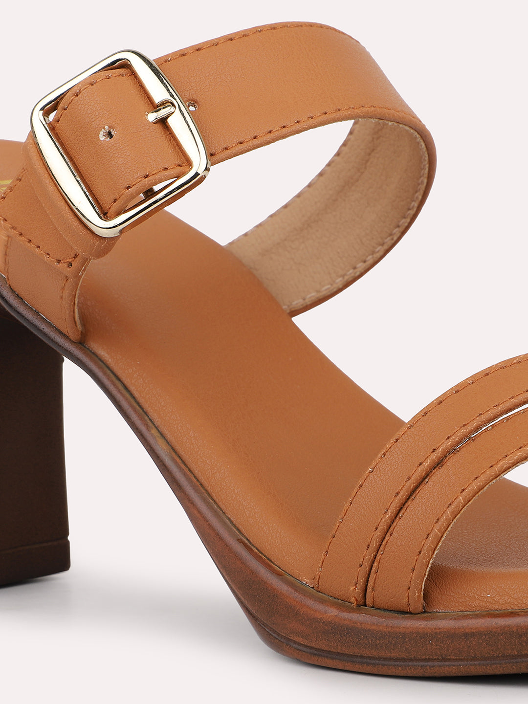 Womens Tan Party Wear Solid Square Heels