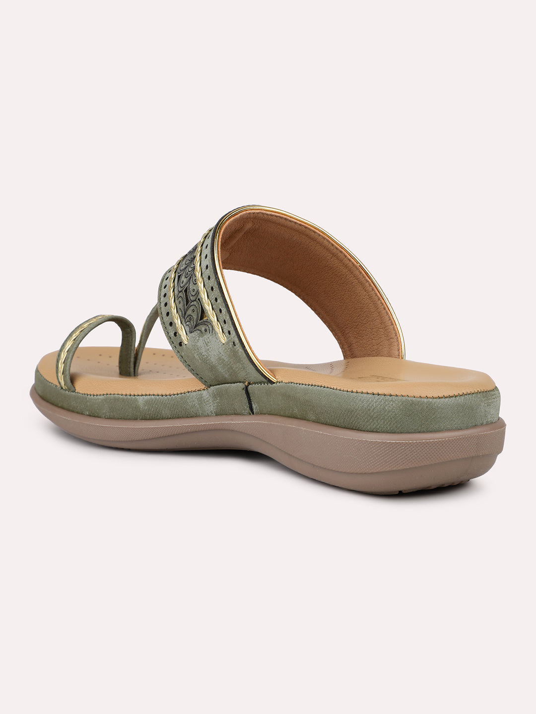 Womens Green Casual Thong Round Toe Comfort Kolhapuri Flats