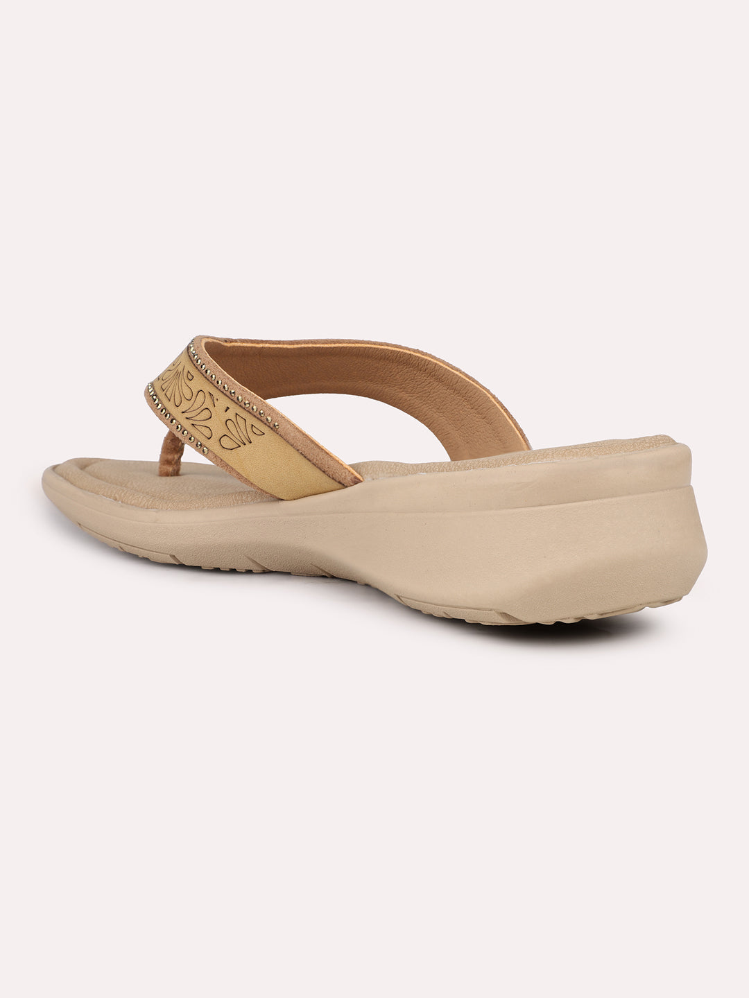 Womens Beige Casual Solid Round Toe Flats