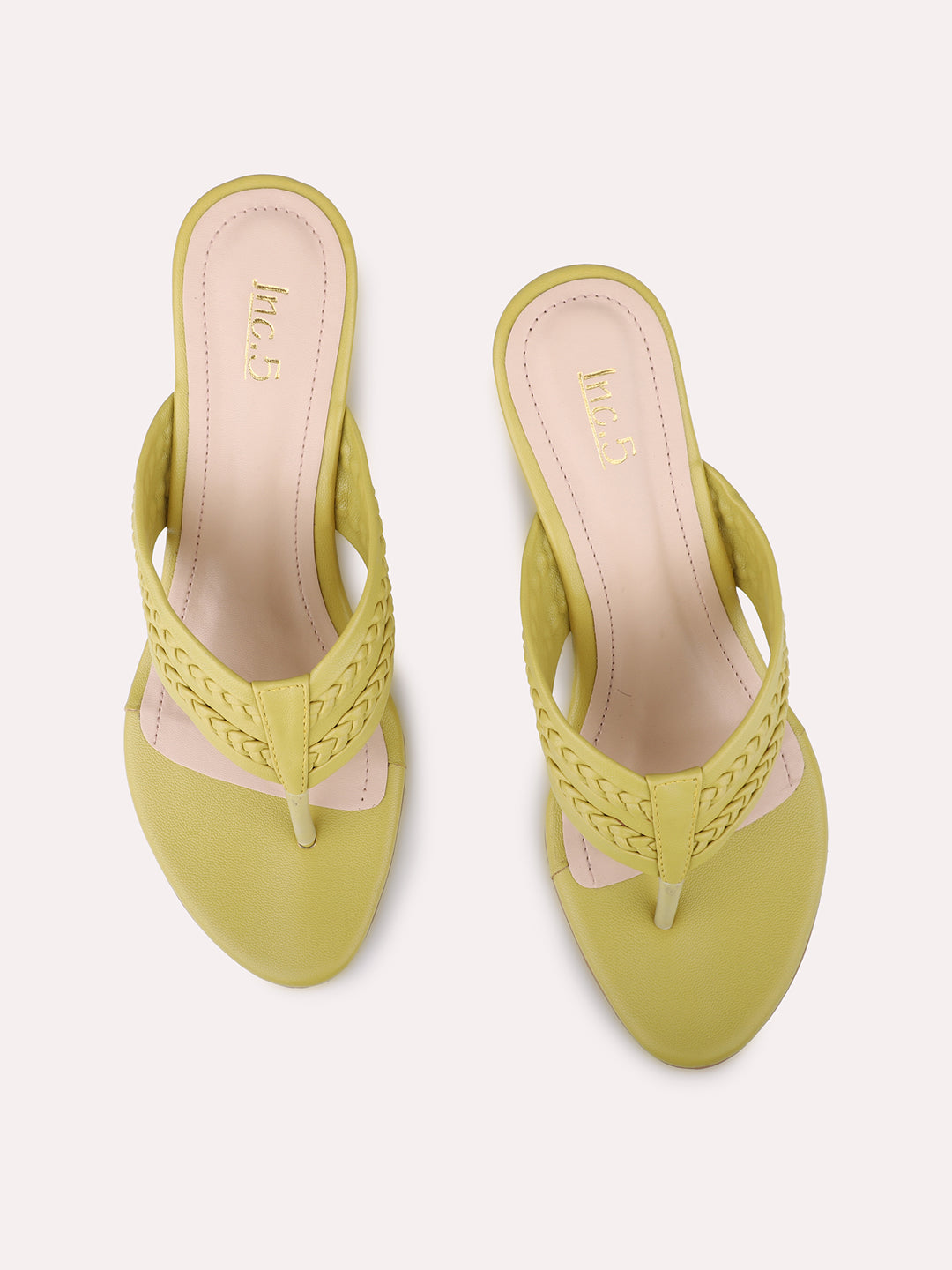 Womens Yellow Ethnic Embellished Round Toe Heels