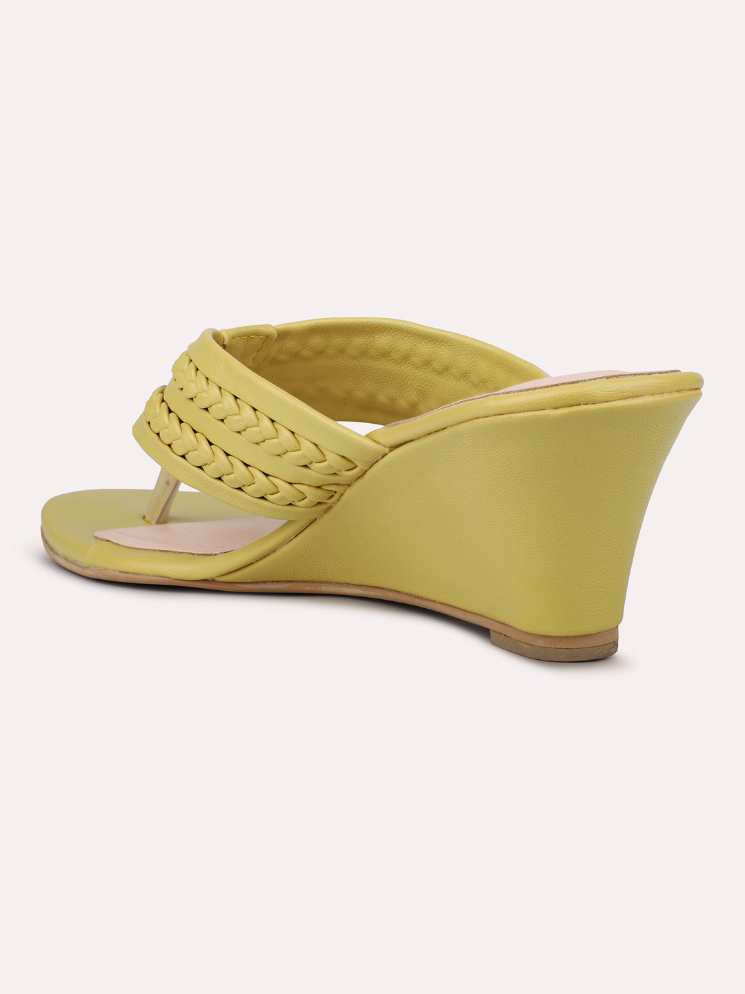 Womens Yellow Ethnic Embellished Round Toe Heels