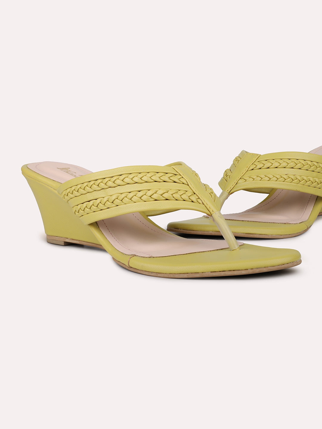 Womens Yellow Ethnic Embellished Round Toe Heels