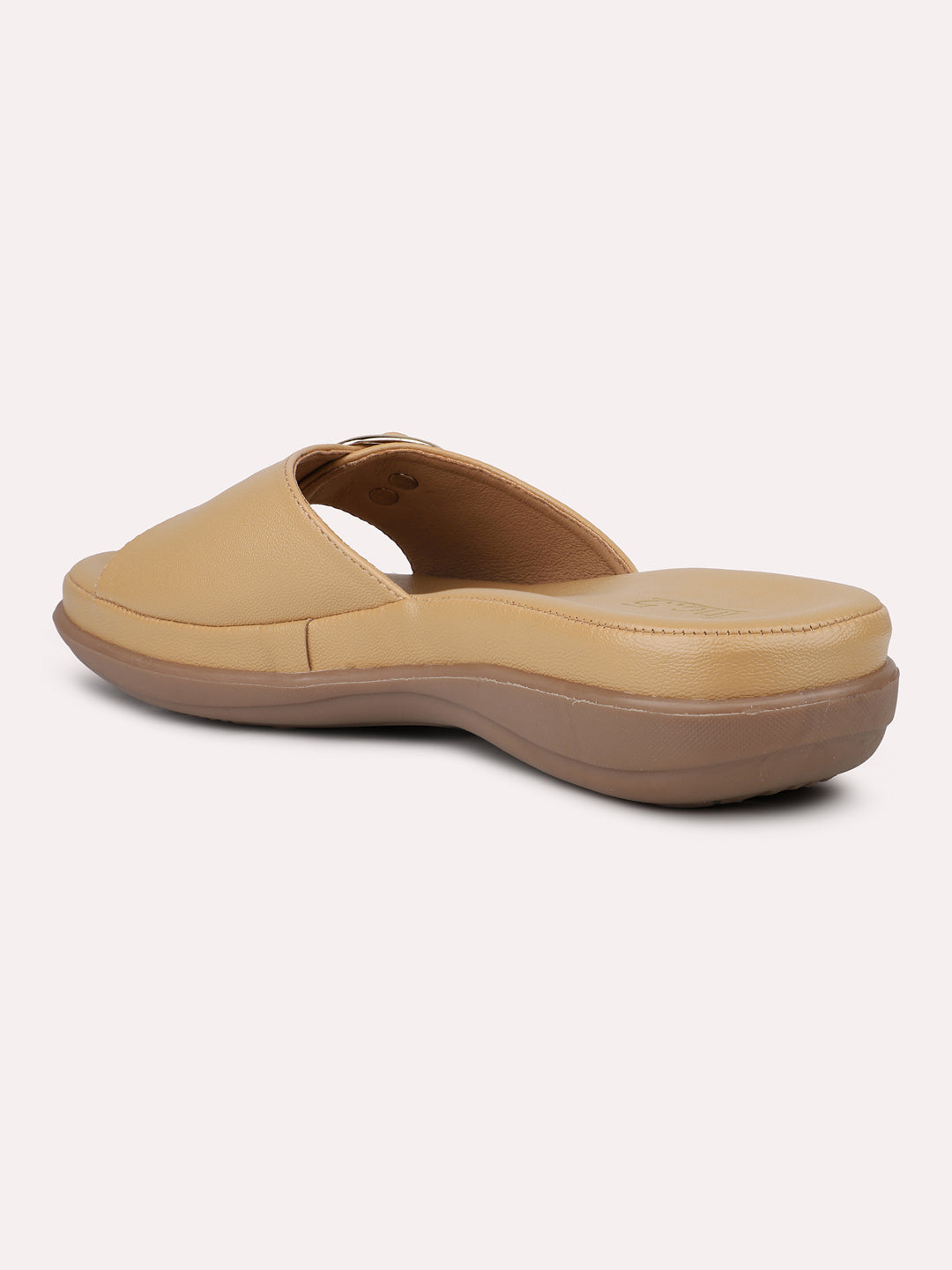 Womens Beige Casual Round Toe Comfort Flats