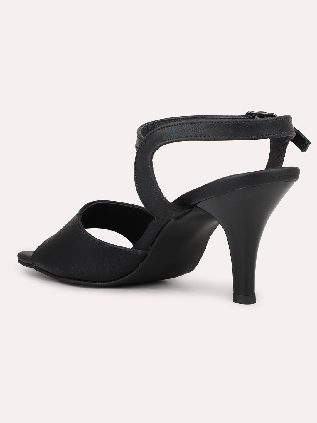 Womens Black Party Wear Solid Square Heels