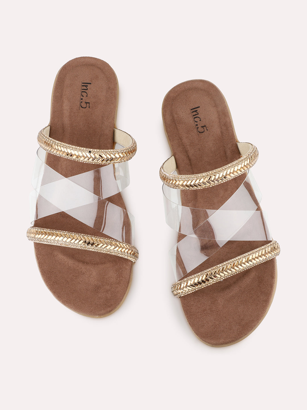 Womens Gold Casual Transparent Ethnic Round Toe Flat sandals