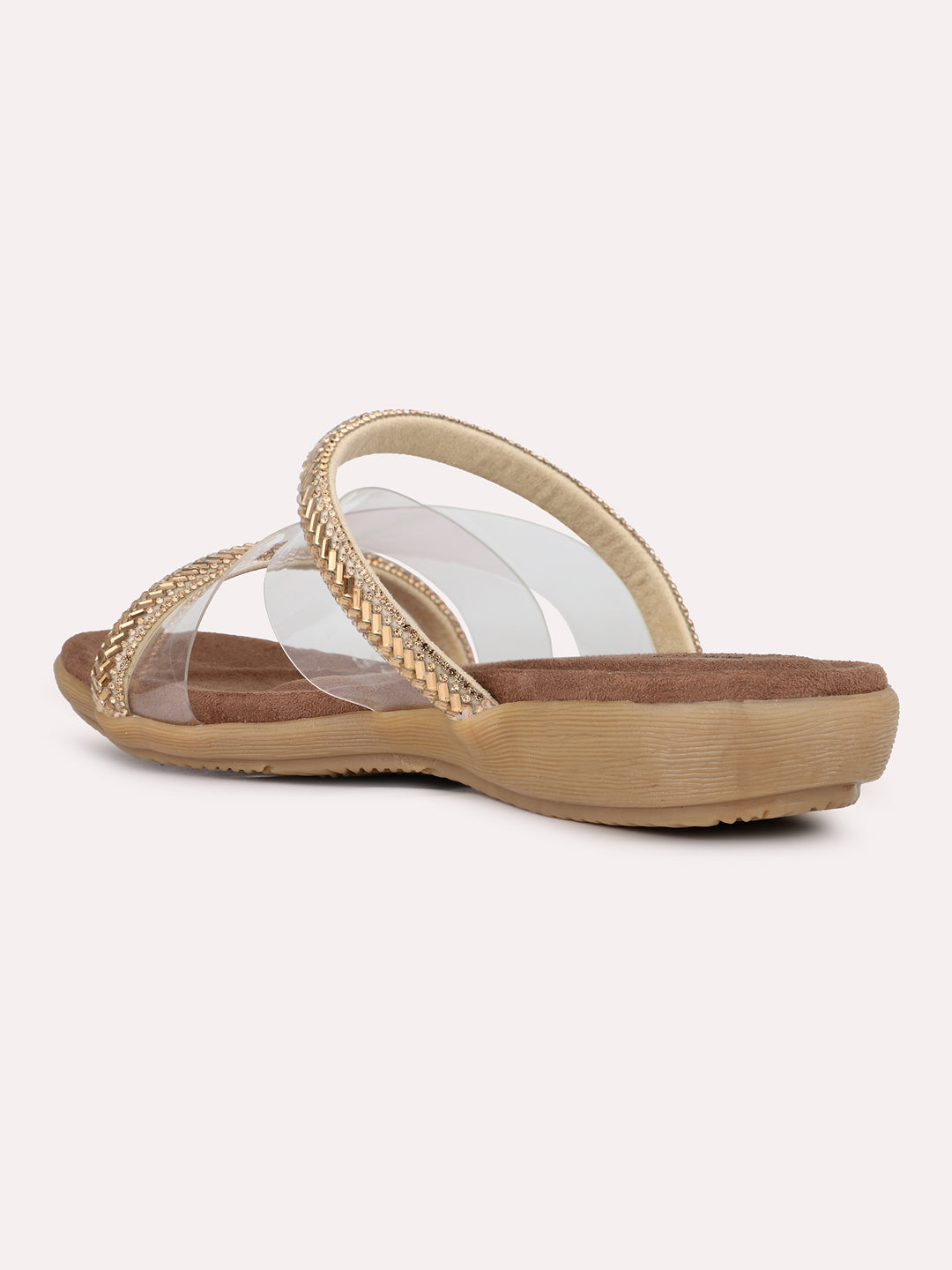 Womens Gold Casual Transparent Ethnic Round Toe Flat sandals