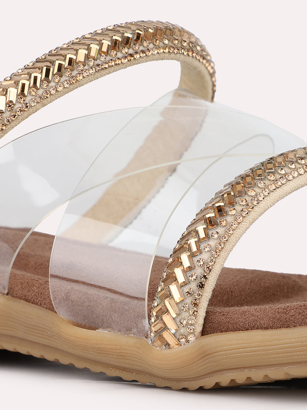 Womens Gold Casual Transparent Ethnic Round Toe Flat sandals