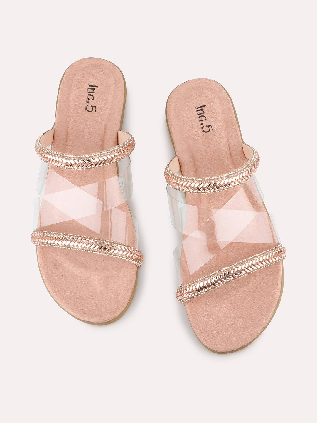 Womens Rose Gold Casual Transparent Ethnic Round Toe Flat sandals