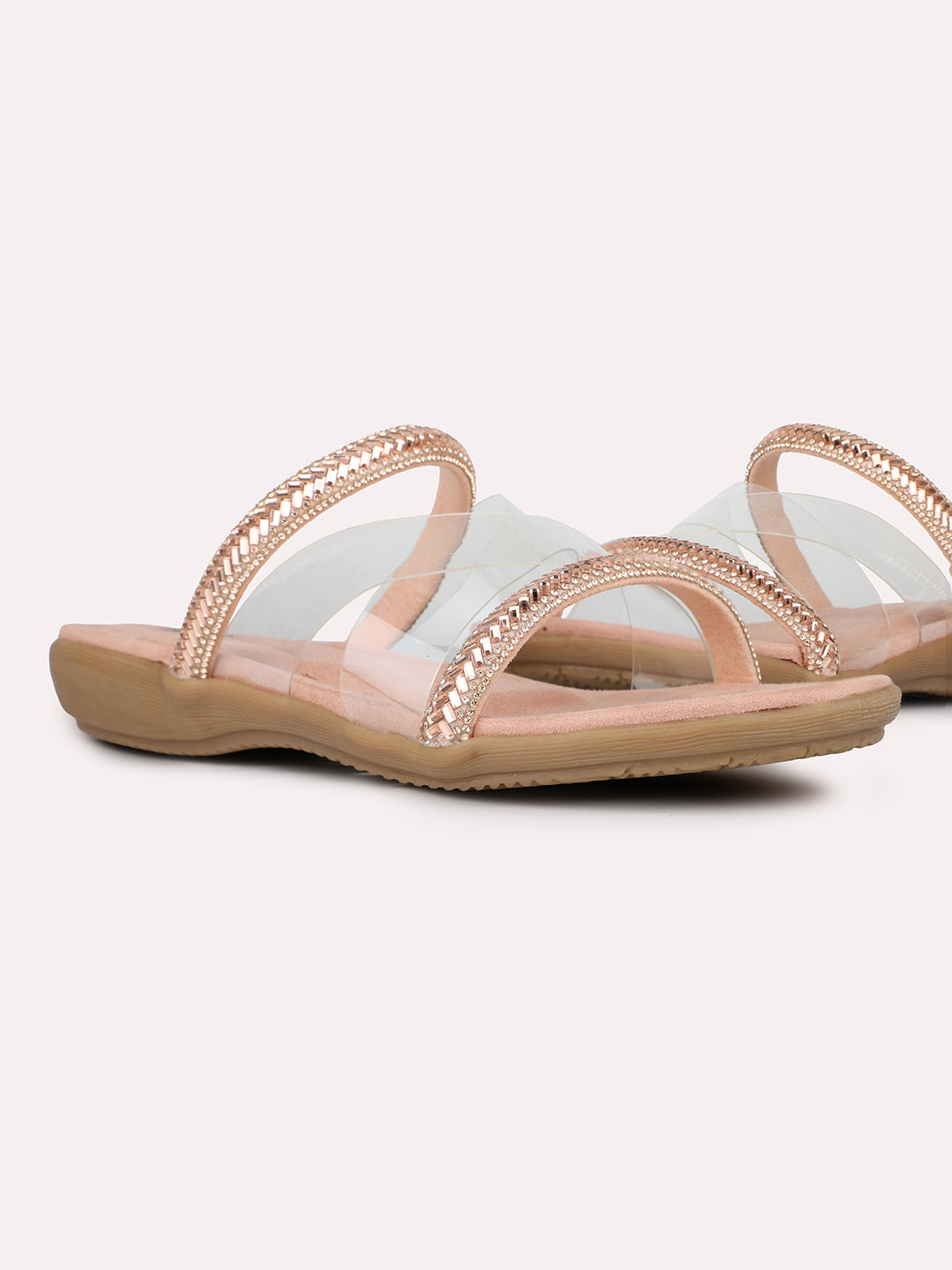 Womens Rose Gold Casual Transparent Ethnic Round Toe Flat sandals