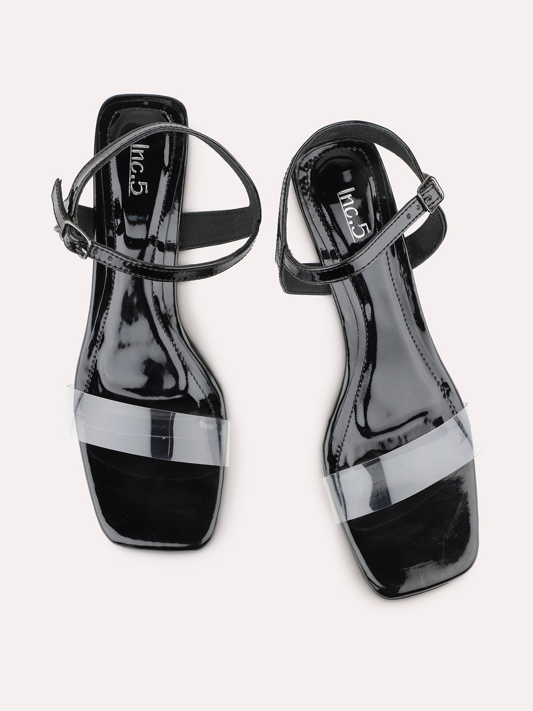 Womens Black Party Wear Transparent Square Heels