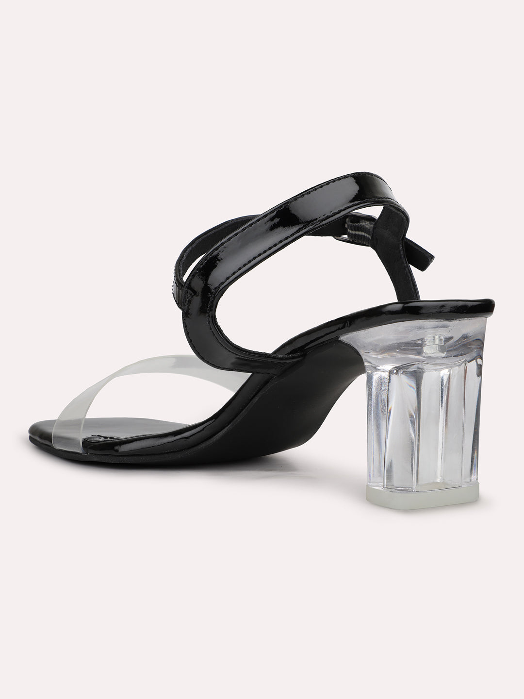 Womens Black Party Wear Transparent Square Heels