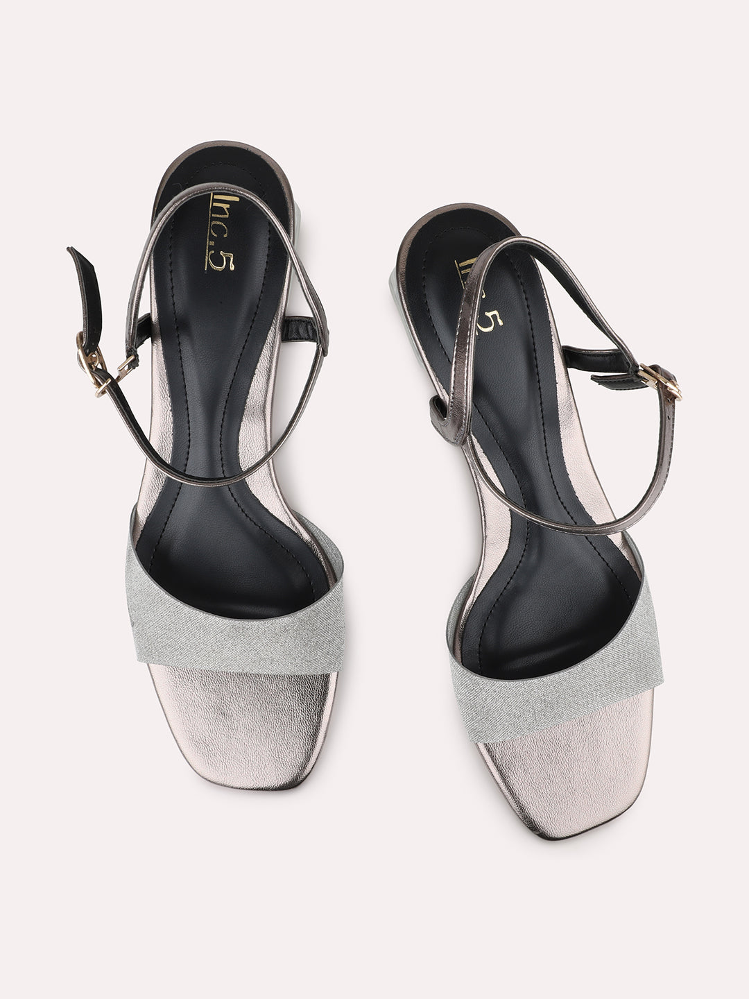 Womens Pewter Party Wear Solid Square Toe Heels