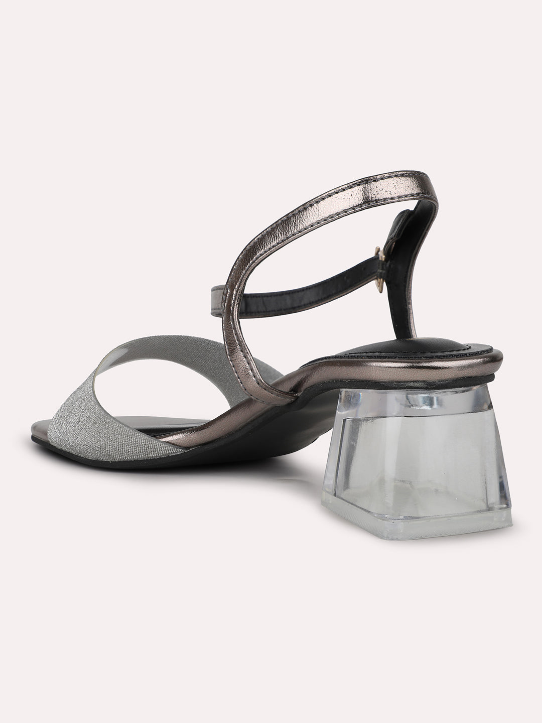 Womens Pewter Party Wear Solid Square Toe Heels