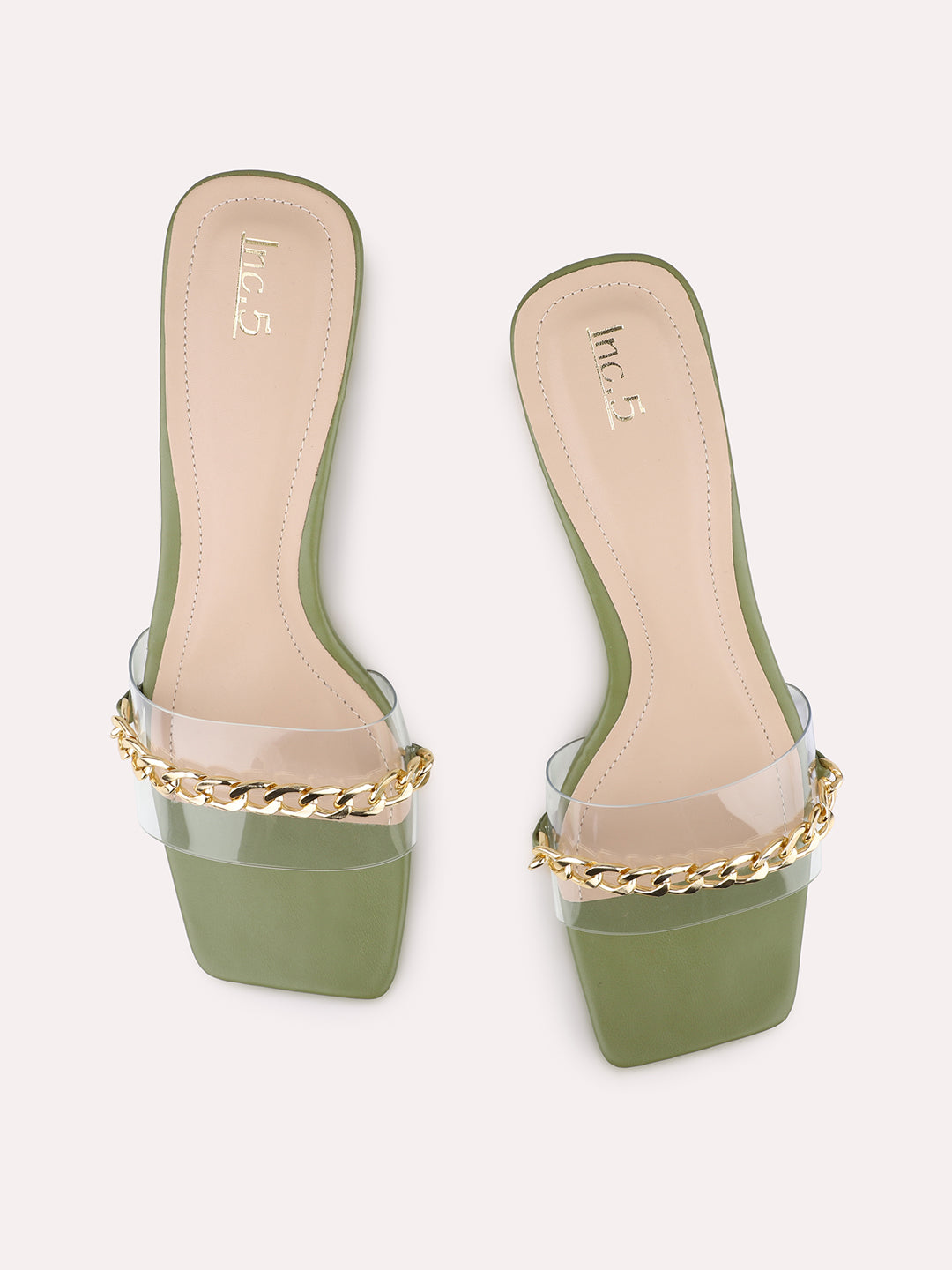 Womens Green Ethnic Transparent Square Heels