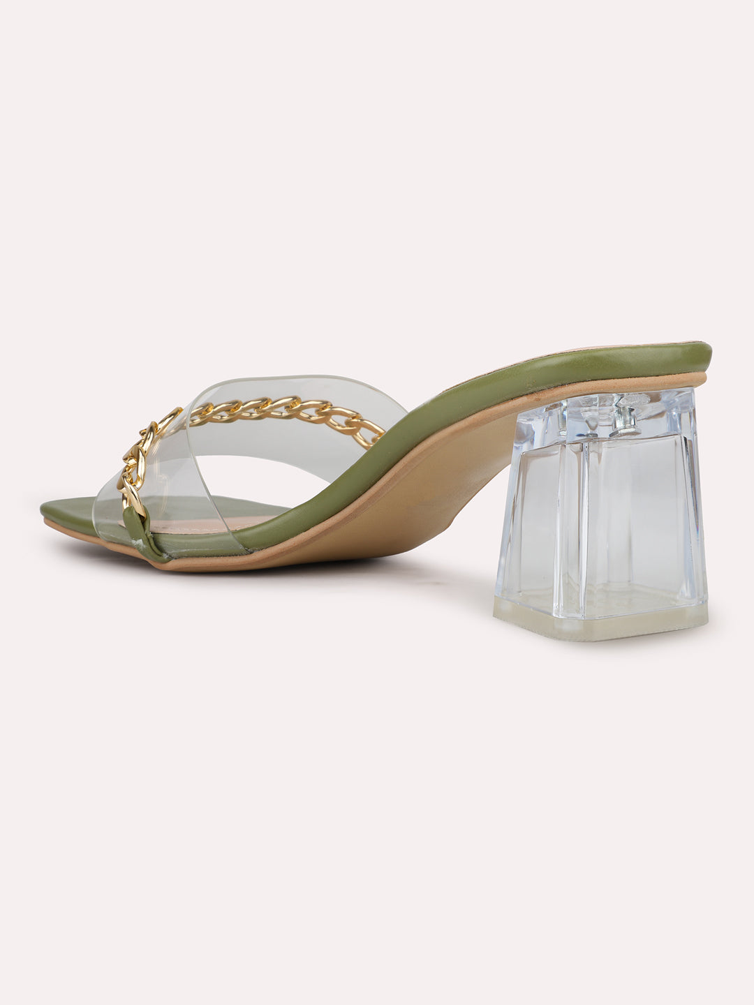 Womens Green Ethnic Transparent Square Heels