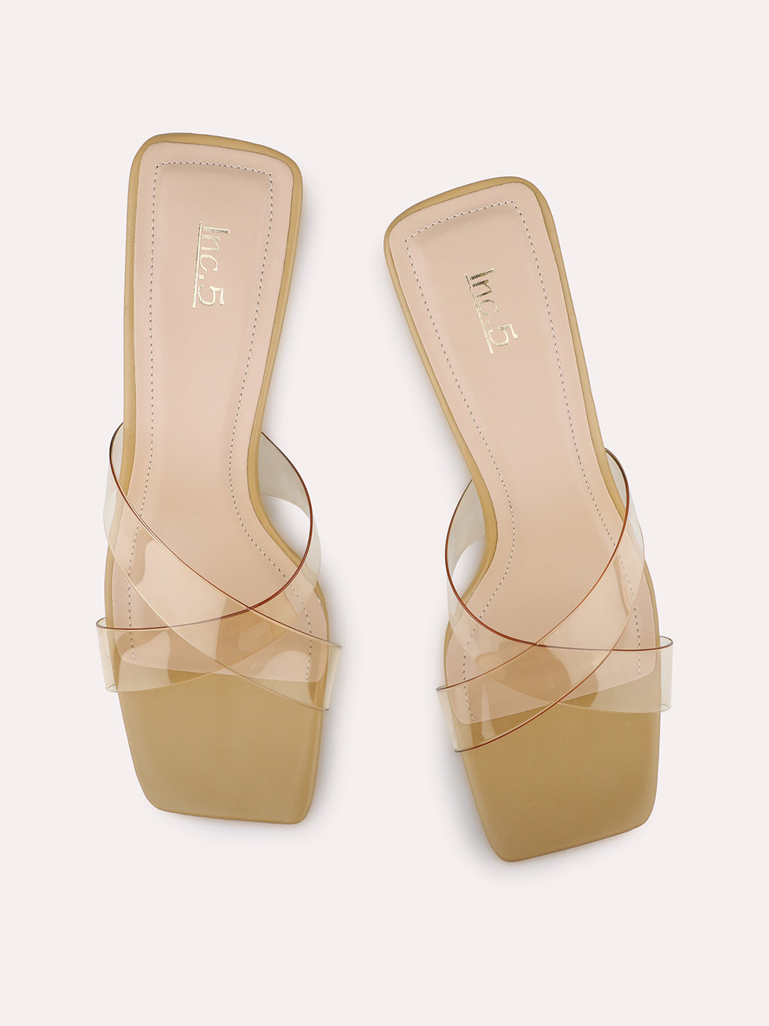 Womens Beige Party Wear Transparent Square Heels