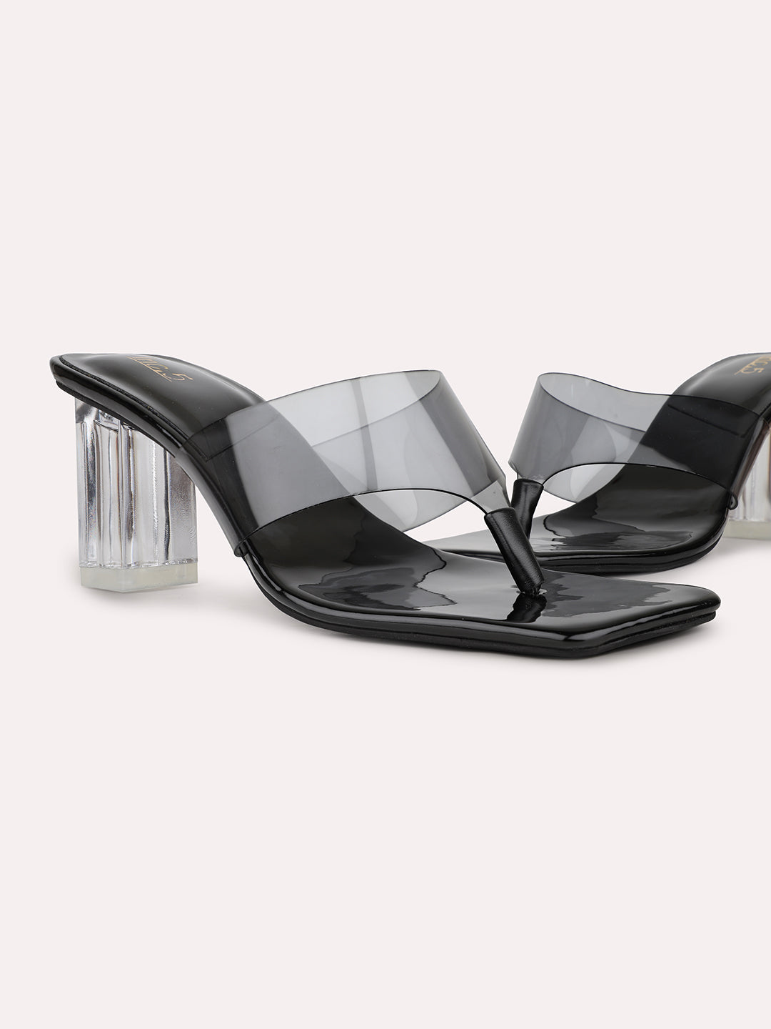 Womens Black Party Wear Transparent Block Heels