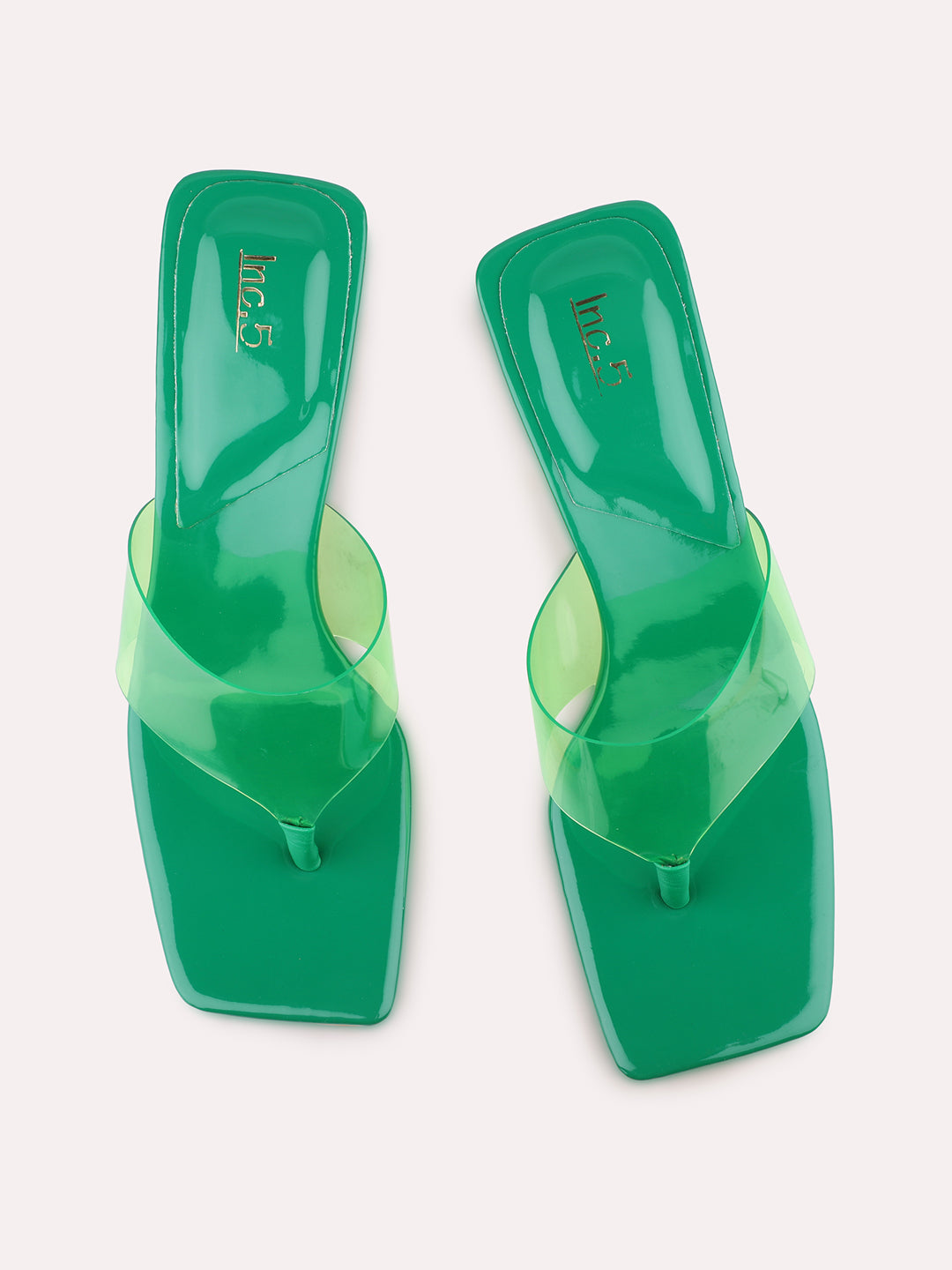 Womens Green Party Wear Transparent Block Heels