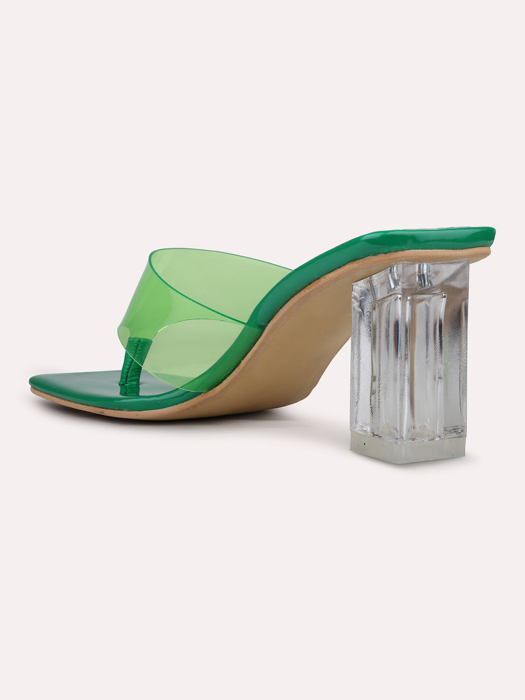 Womens Green Party Wear Transparent Block Heels