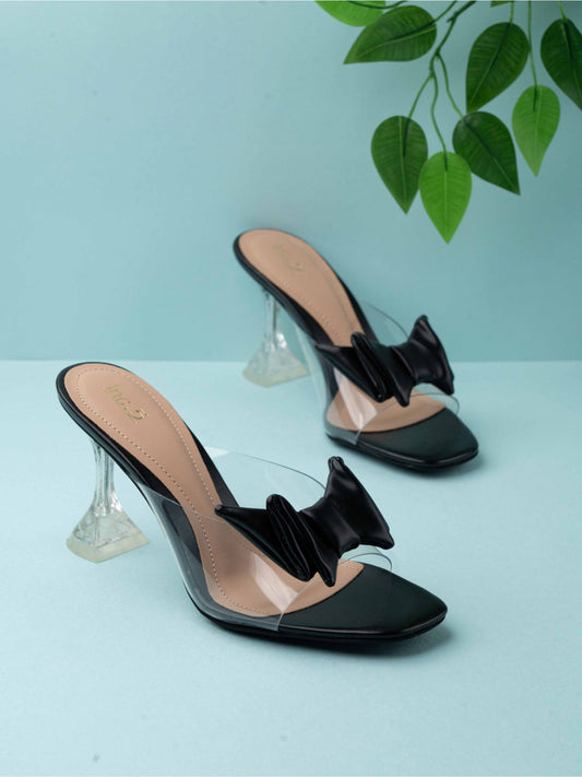 Womens Black Party Wear Transparent Kitten Heels