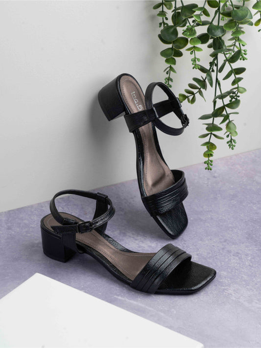 Womens Black Smart Casual Solid Square Heels