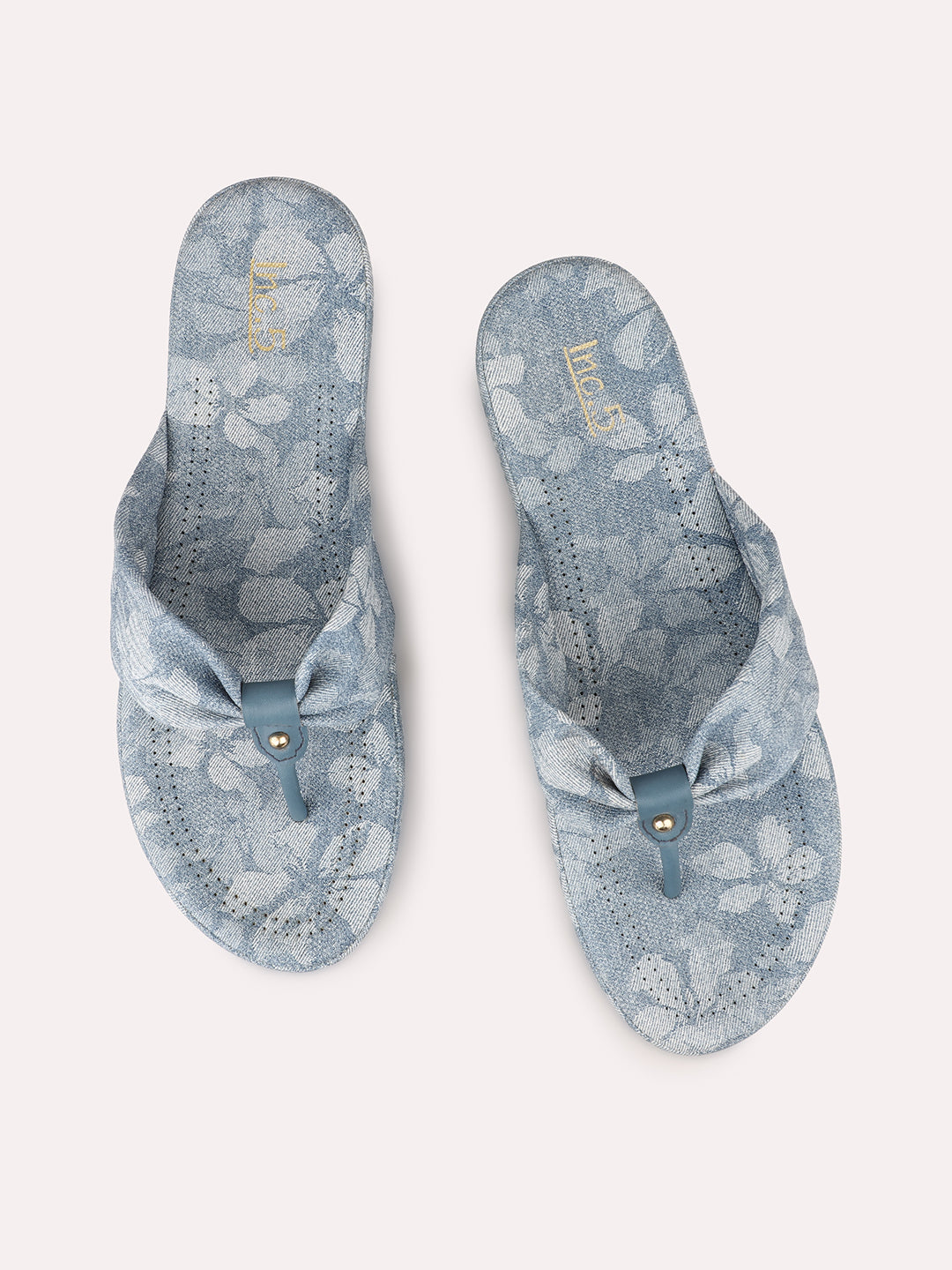 Womens Blue Casual Printed Round Toe Comfort Flats