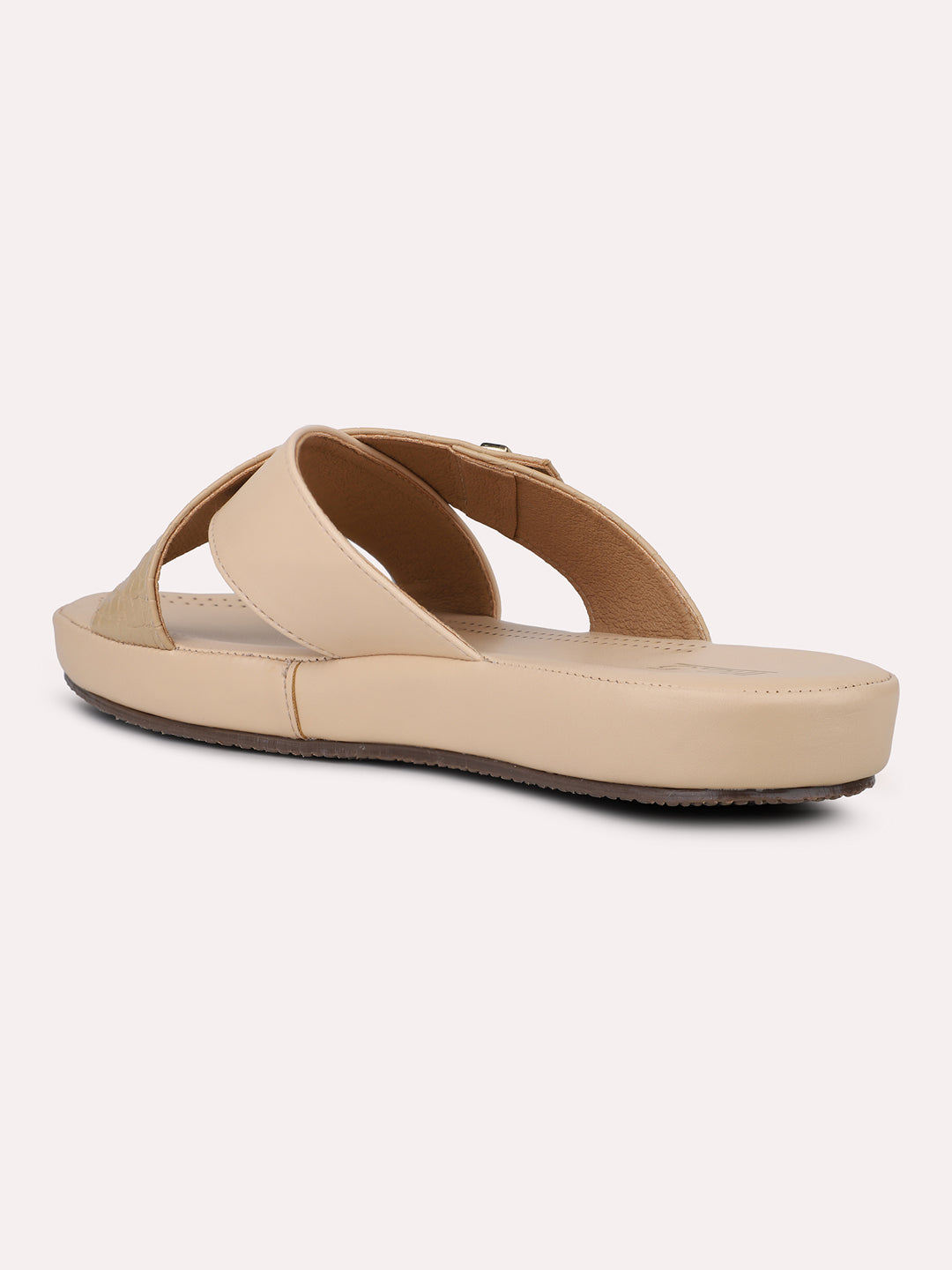 Womens Beige Casual Cross strap Round Toe Comfort Flats