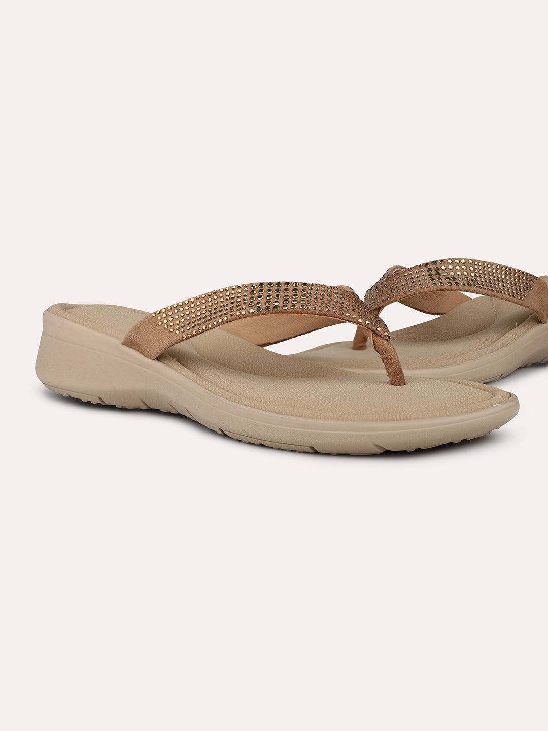 Womens Beige Casual Solid Round Toe Casual Flats