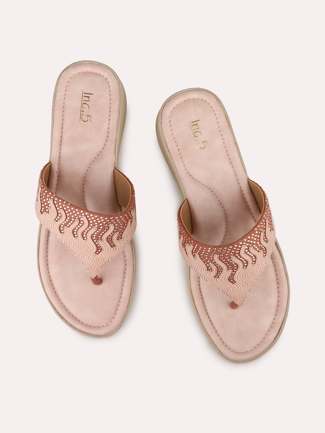 Womens Peach Casual Embellished Round Toe Casual Flats