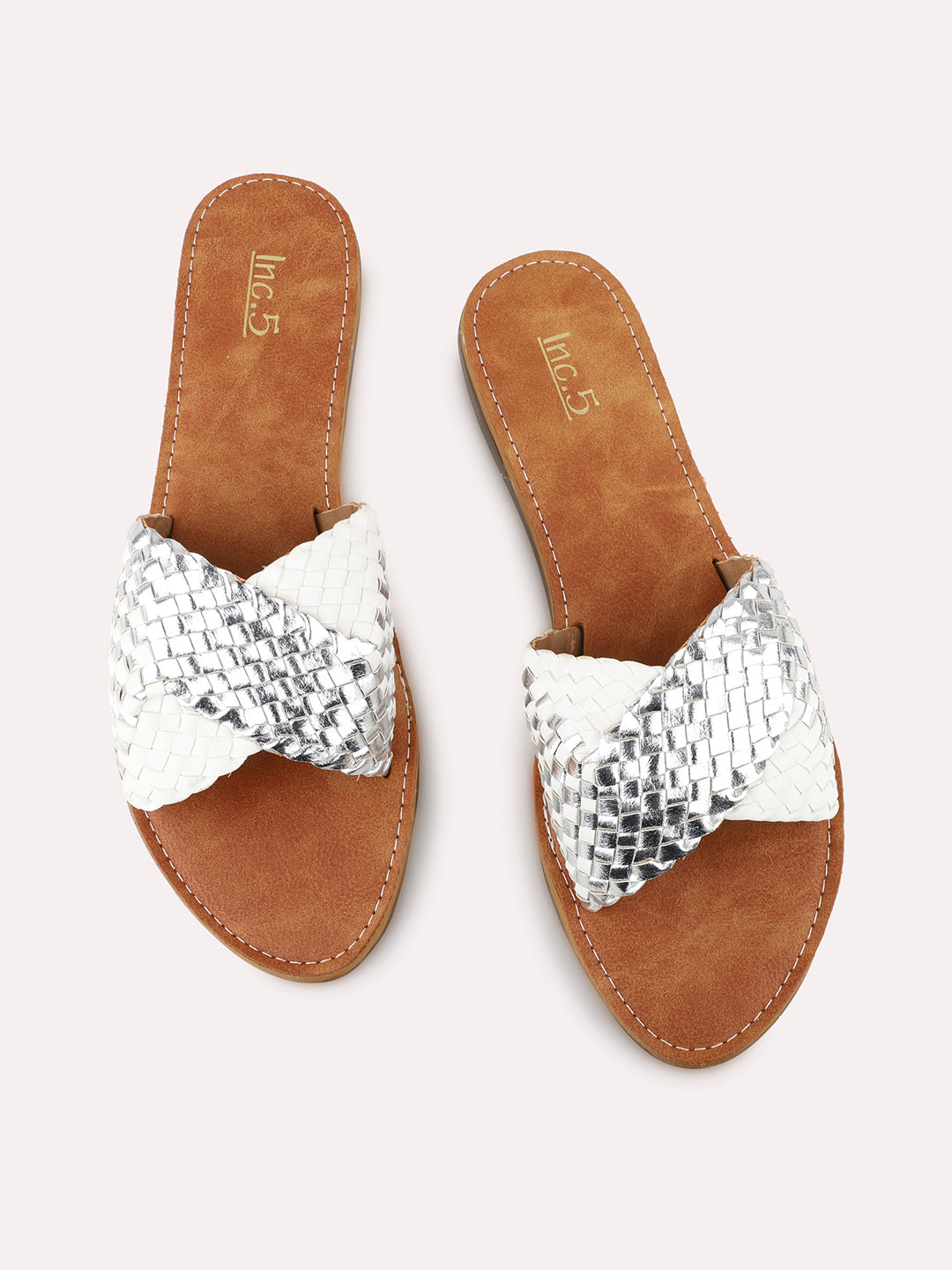 Womens White Casual Solid Square Flats