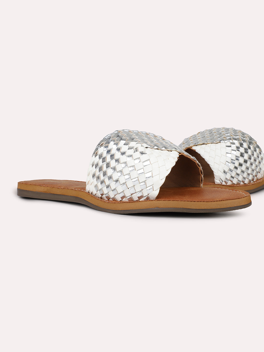 Womens White Casual Solid Square Flats