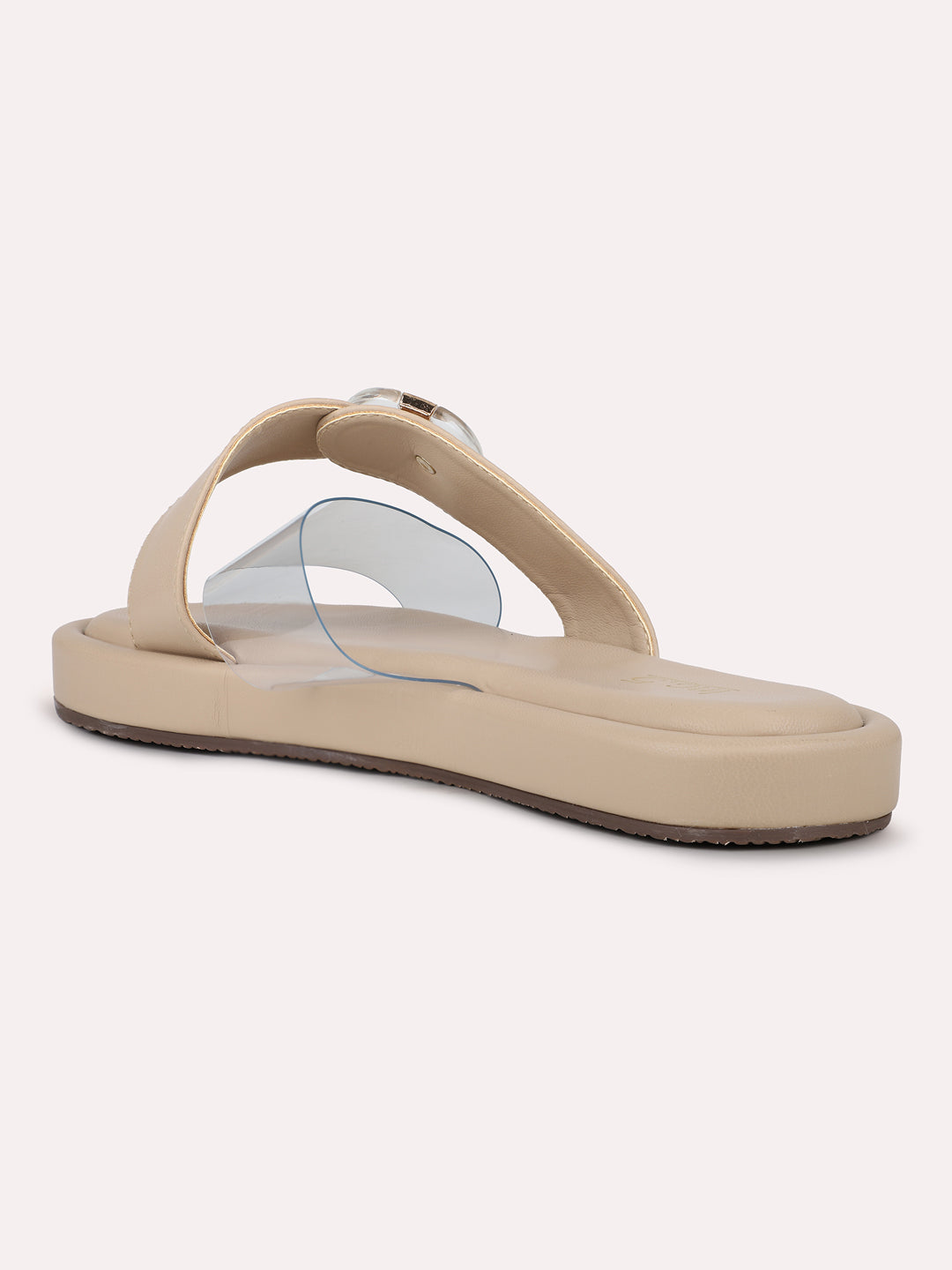 Womens Beige Casual Transparent Round Toe Casual Flats