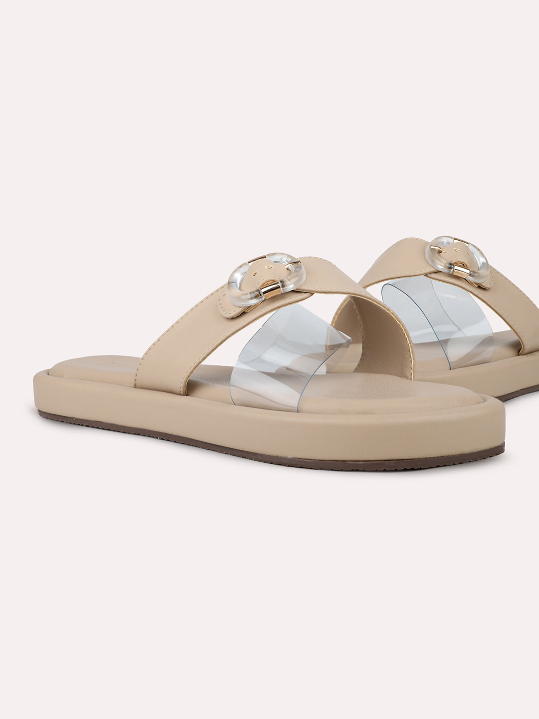 Womens Beige Casual Transparent Round Toe Casual Flats