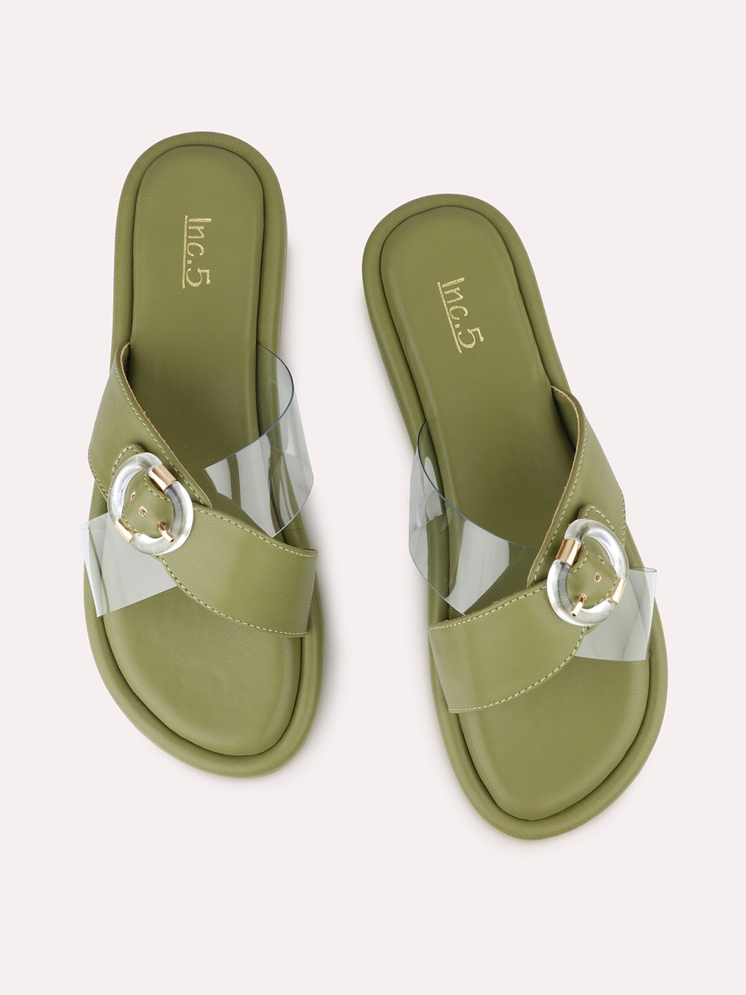 Womens Green Casual Transparent Round Toe Casual Flats