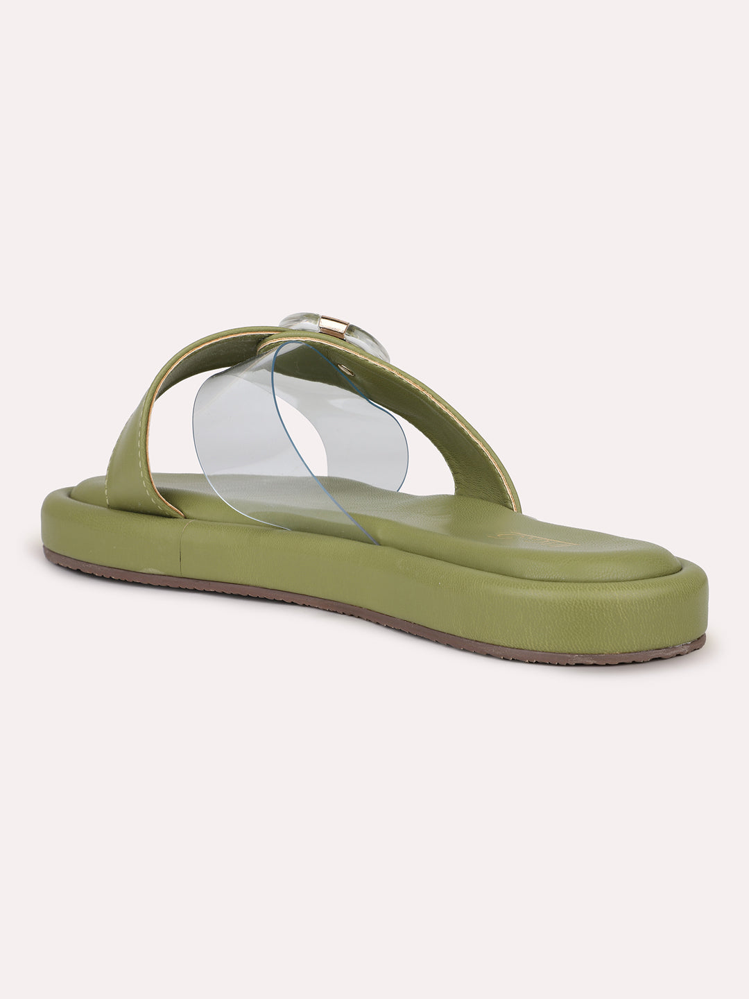 Womens Green Casual Transparent Round Toe Casual Flats