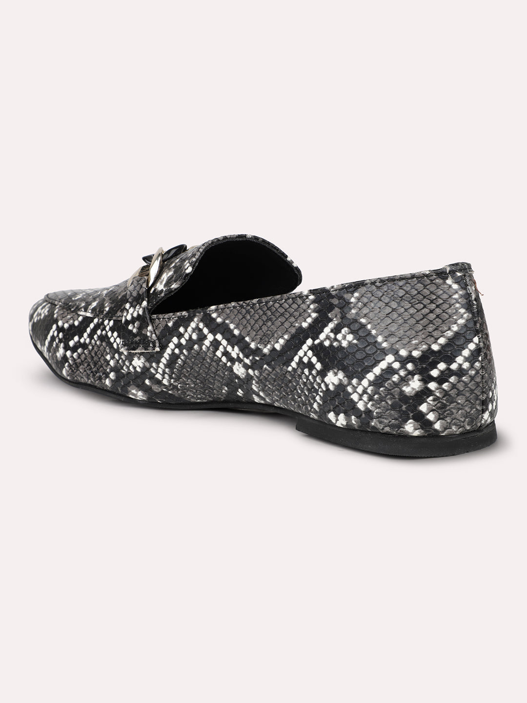 Womens Black Casual Printed Pointed Slip on Ballerina