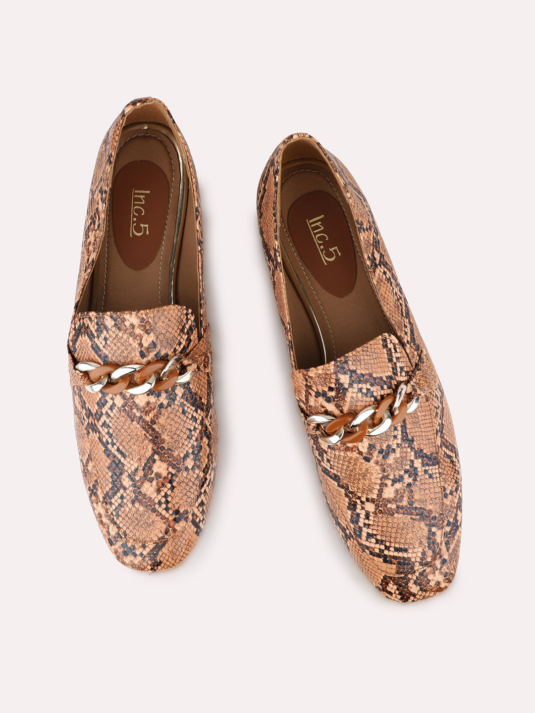 Womens Tan Casual Printed Pointed Slip on Ballerina