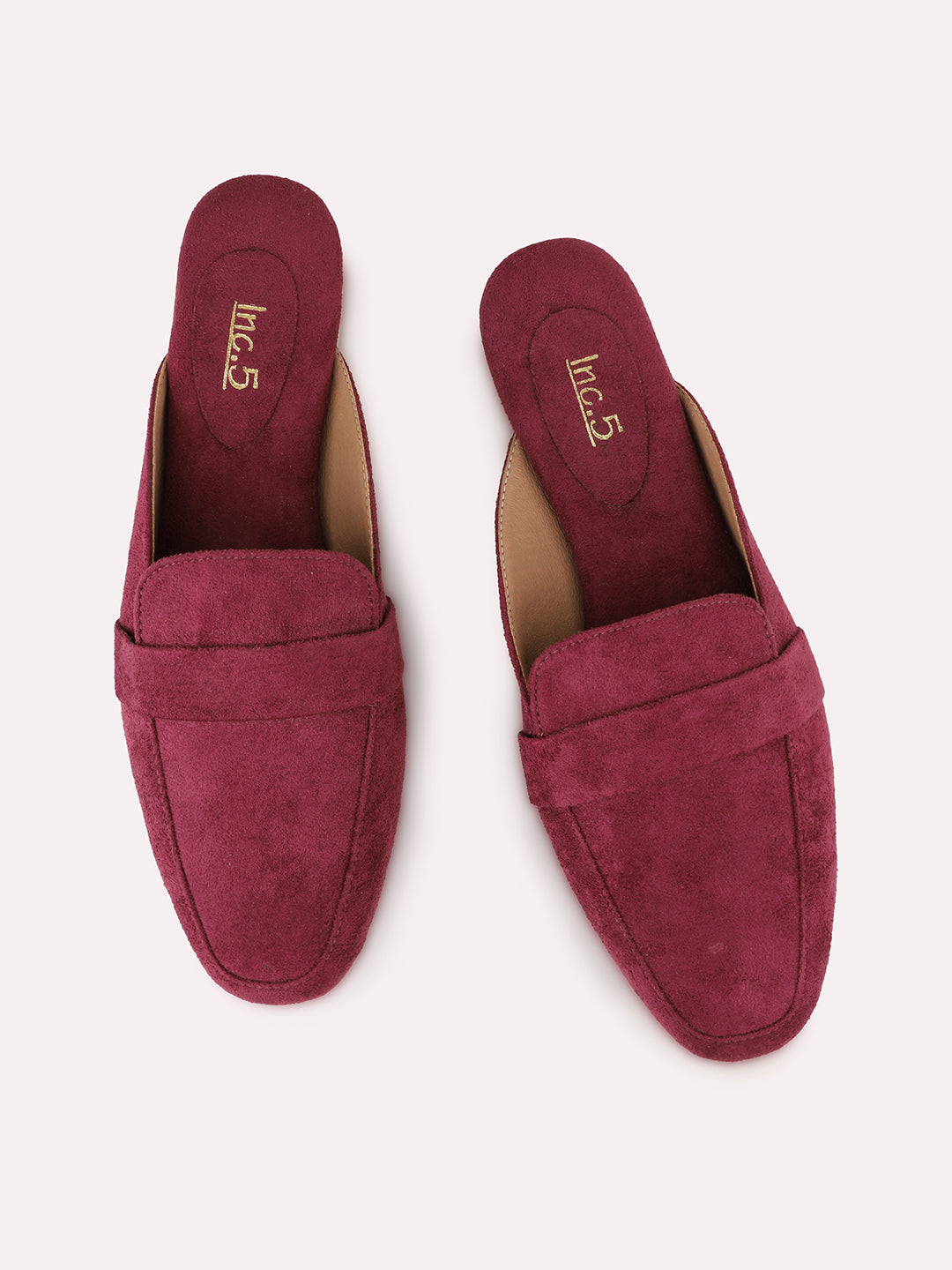 Womens Maroon Casual Solid Pointed Mules